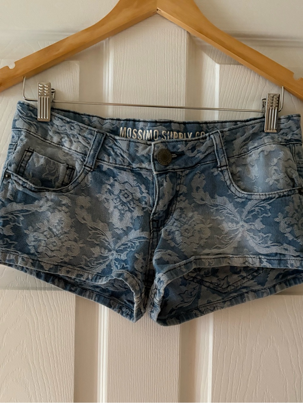 Mossimo Supply Co. Light Blue Floral Jacquard Denim Shorts